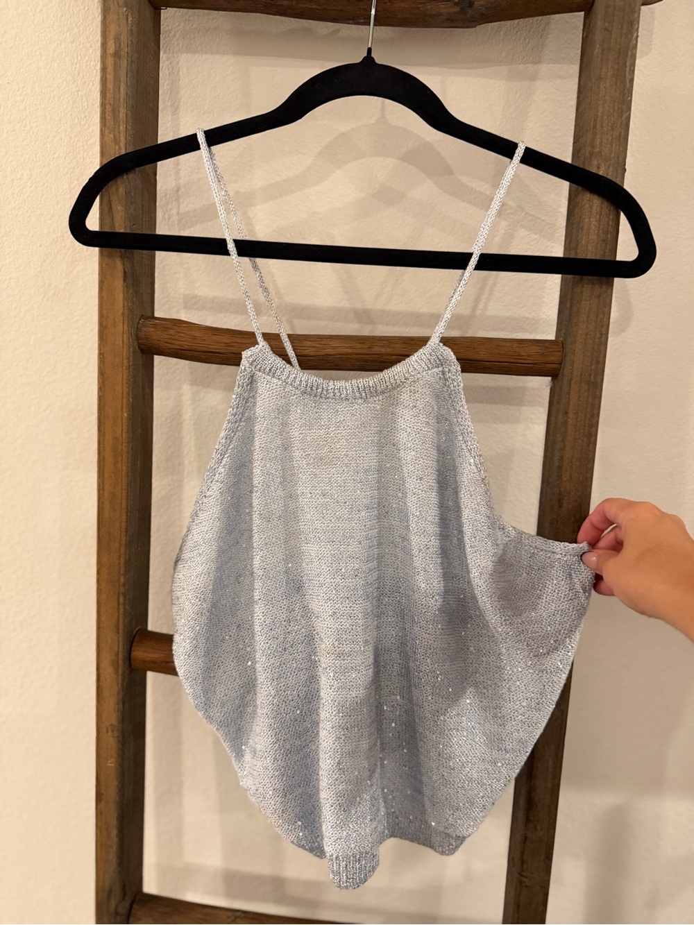 Light Blue Sequin Knit Halter Top - Women